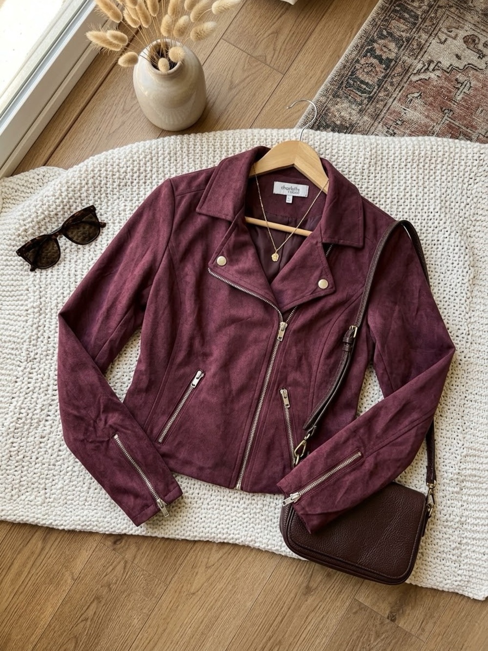Charlotte Russe Burgundy Suede Moto Jacket
